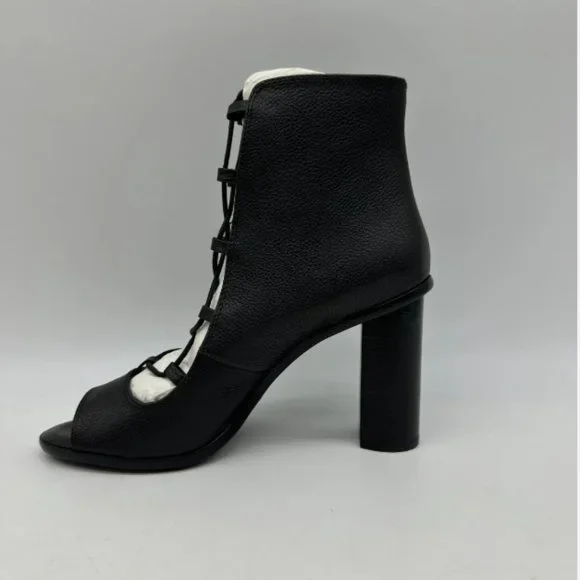 Joie Cordelia Black Leather Lace Up Peep Toe Ankle Boots Heels Sz 8 M Block Heel - Picture 7 of 10